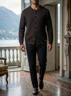 CARDIGAN A COSTE CON COLLETTO - MORO-BEIGE