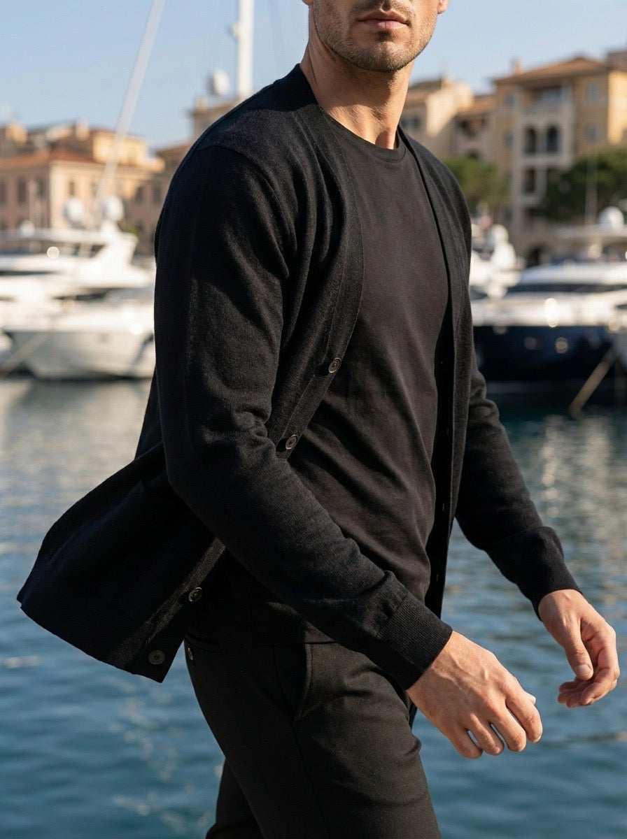 THIN KNITTED CARDIGAN - BLACK