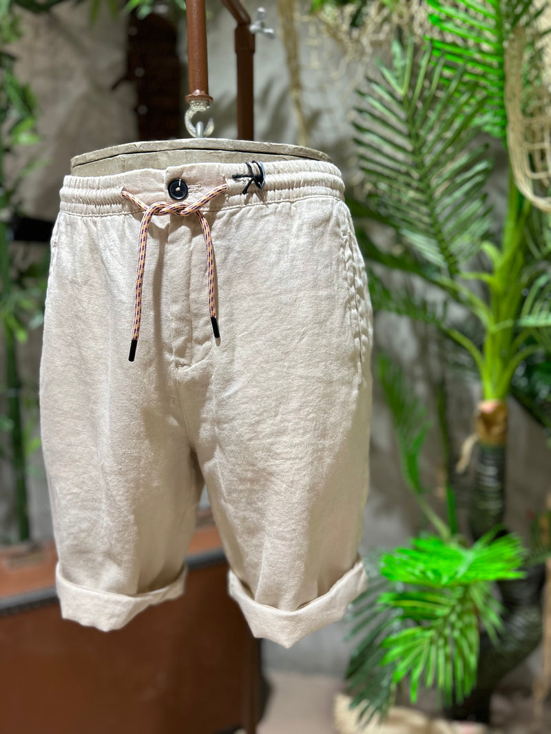 SHORTS IN LINO - CICLAMINO, ECRU'