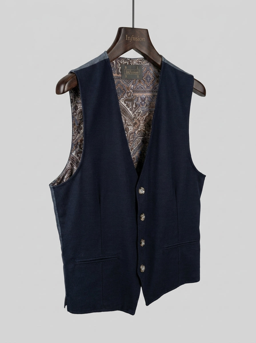 Texas — Gilet in Cotone Micro Diagonale con Retro in Jeans | Made in Italy
