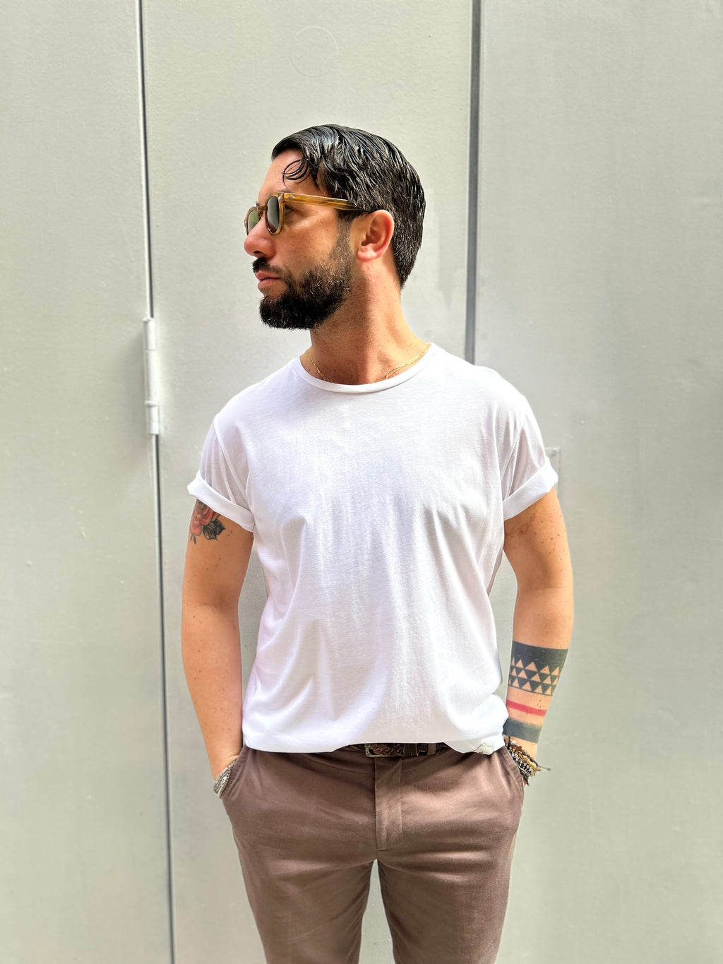 T-SHIRT IN FILO DI SCOZIA - BIANCO, NERO, SABBIA, DARK NAVY, GHIACCIO