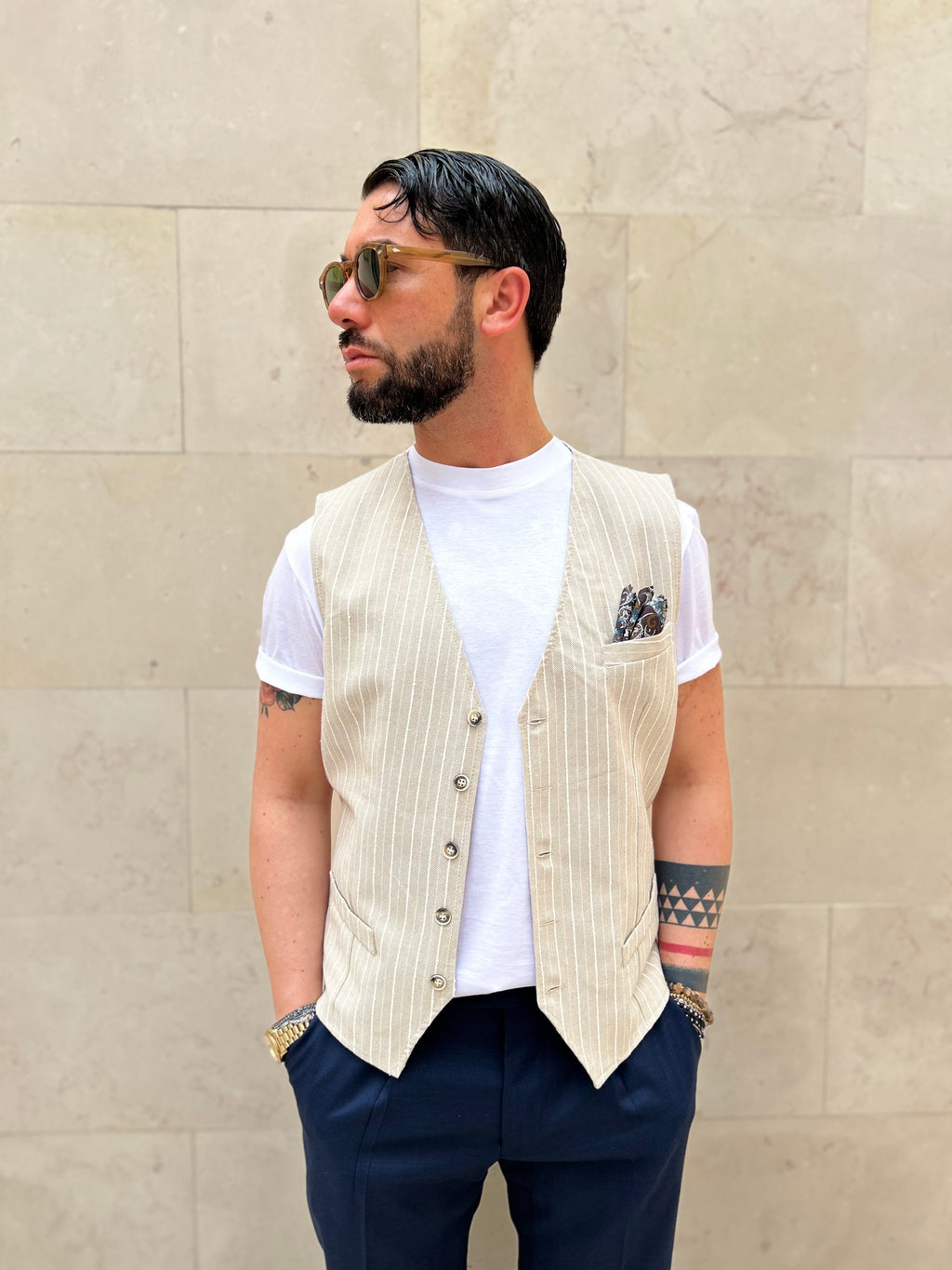 GILET STRIPES - BEIGE