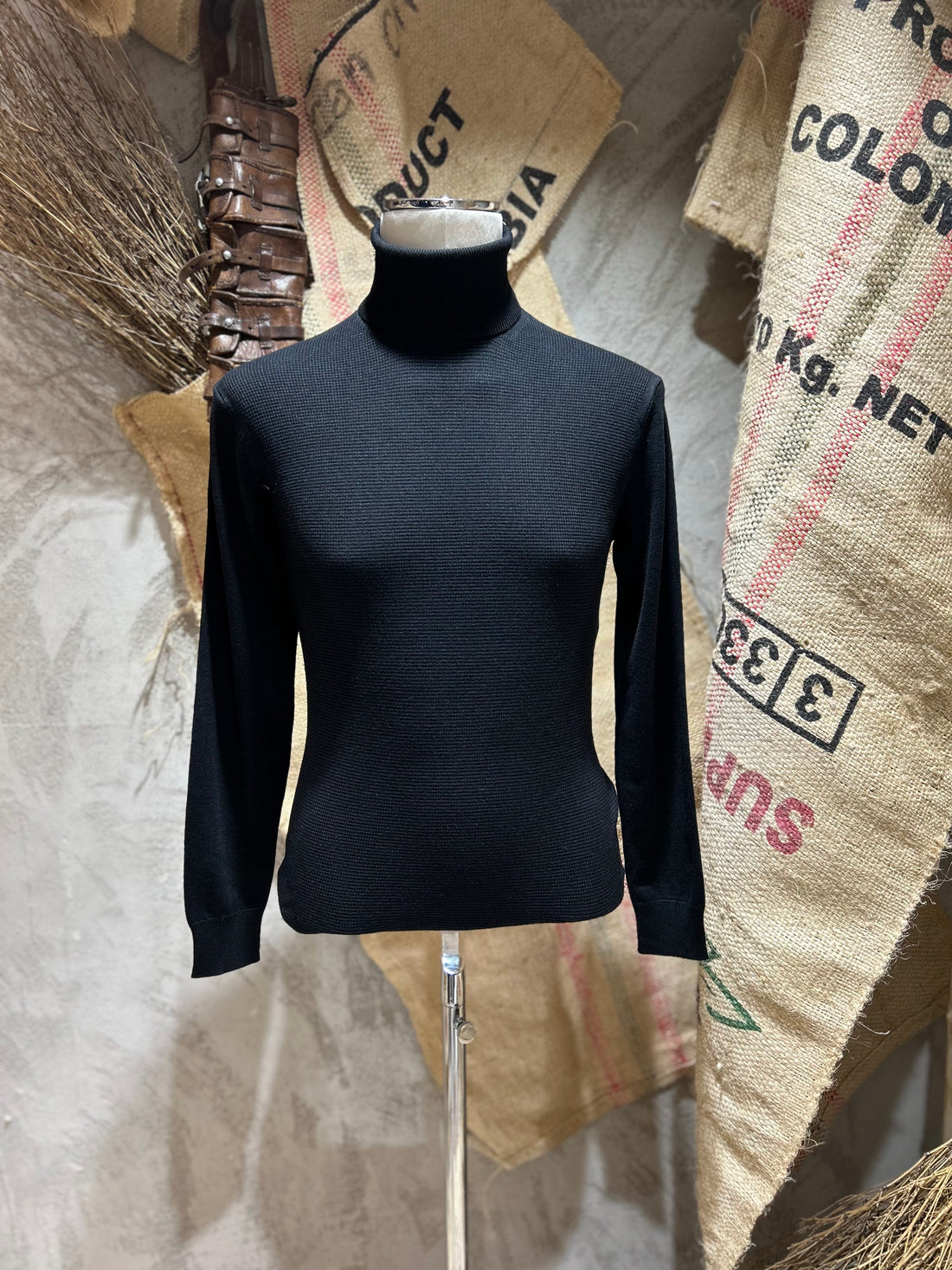 RICE STITCH TURTLENECK - BLUE, BLACK