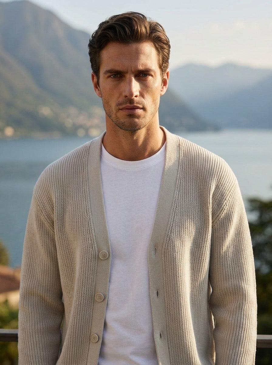 CARDIGAN SCOLLO A V  CREMA,BEIGE