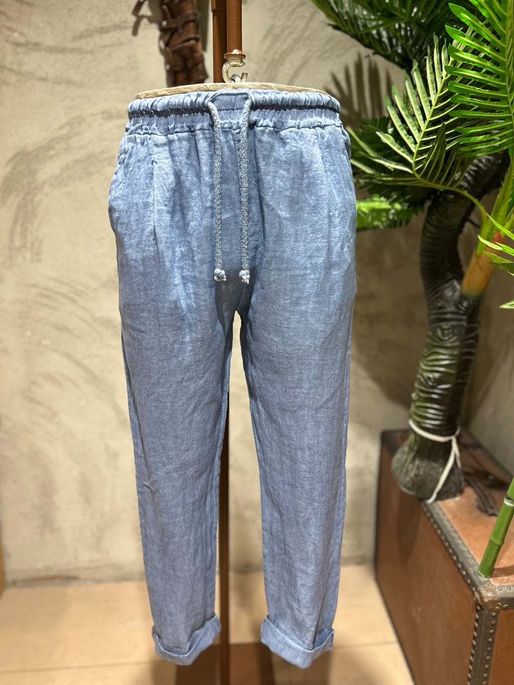 PANTALACCIO 100% LINO - AZZURRO