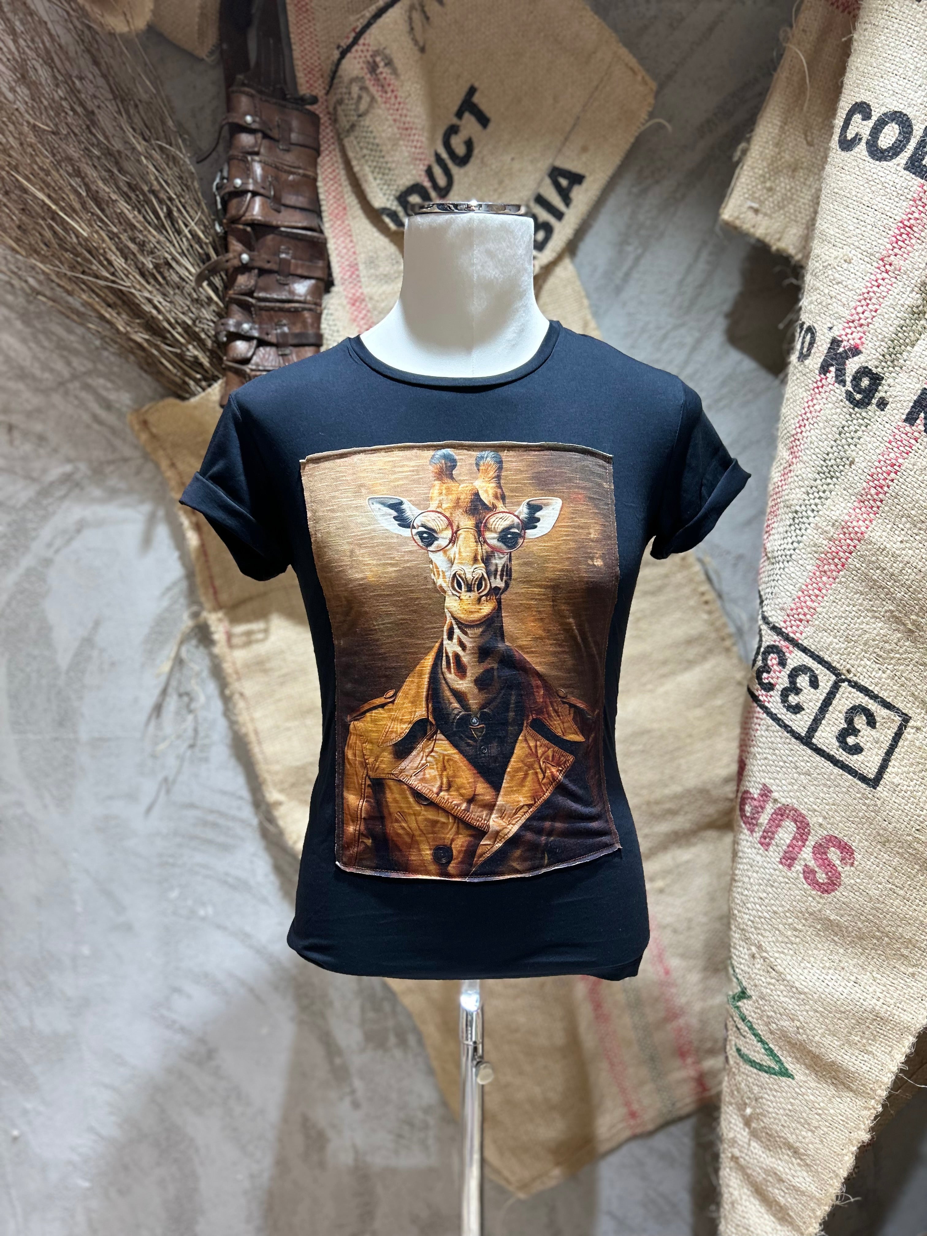 T-SHIRT STAMPA GIRAFFA - BIANCO, NERO