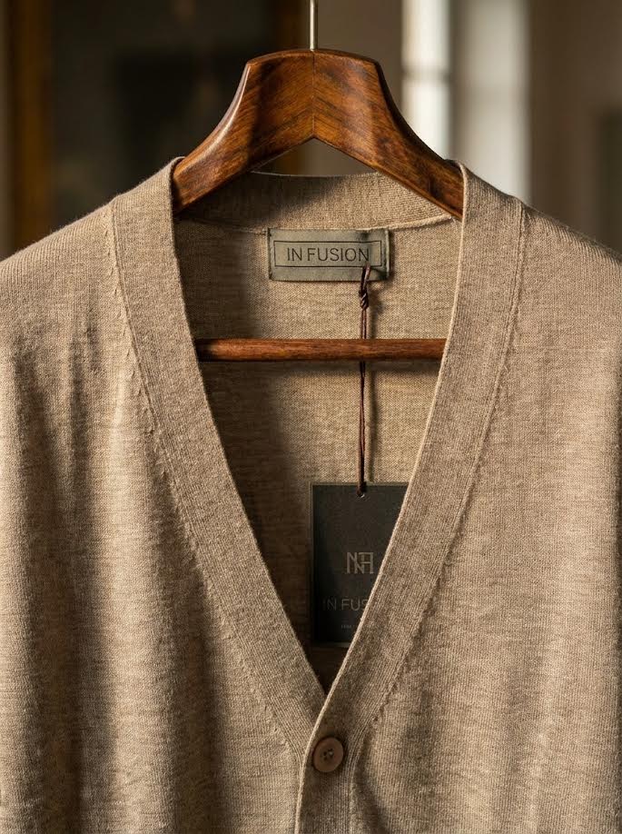 CARDIGAN IN MAGLIA SOTTILE - BEIGE,DARK NAVY,NERO