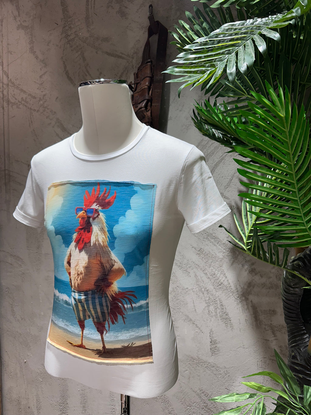 T-SHIRT STAMPA CHICKEN - BIANCO