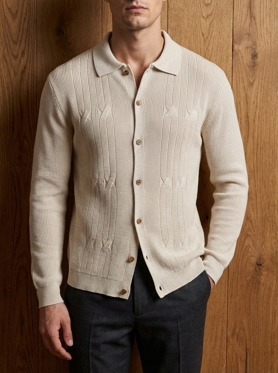 CARDIGAN POLO - FANGO,CREMA