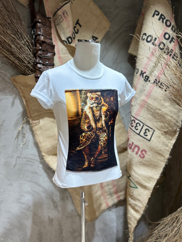 T-SHIRT STAMPA TIGER  - BIANCO