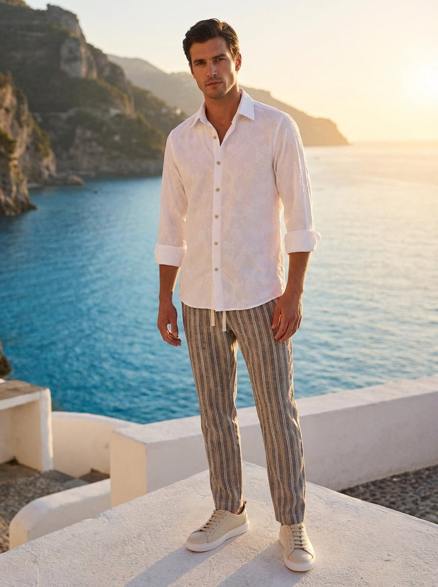 TONE-ON-TONE FLORAL PRINT SHIRT WITH METAL BUTTON