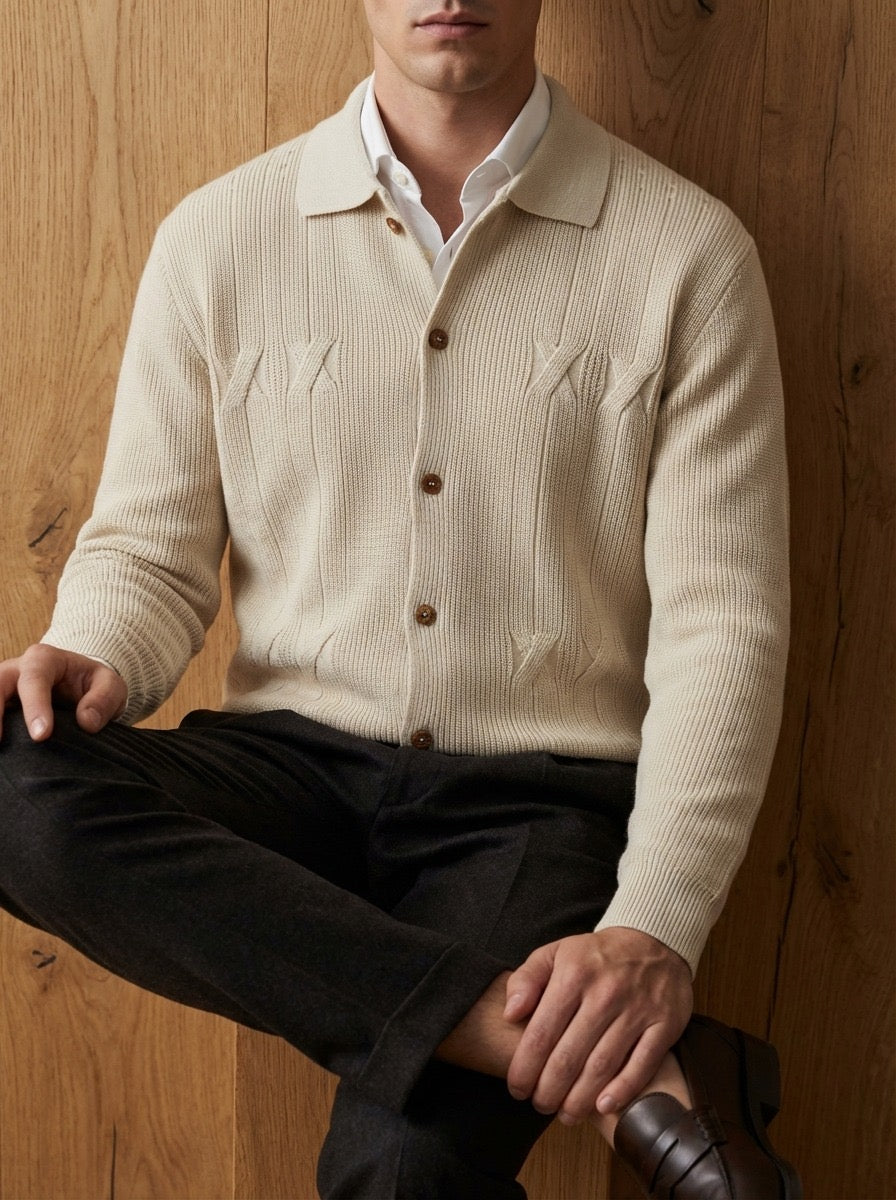 CARDIGAN POLO - FANGO,CREMA