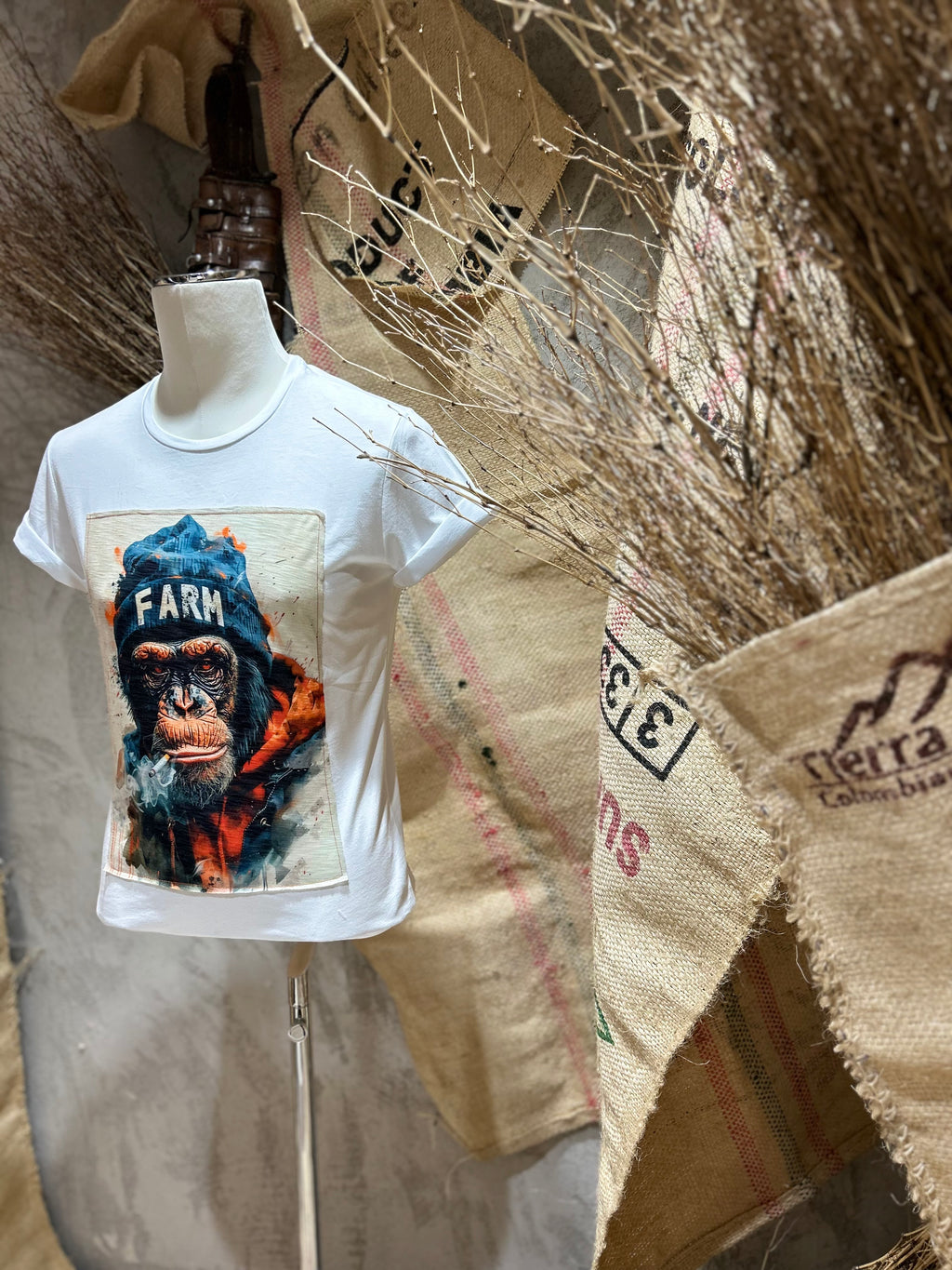 T-SHIRT STAMPA SCIMMIA - BIANCO, NERO