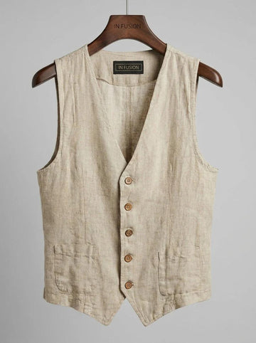 Australia — Gilet 100% Lino Stone Washed con Bottoni in Legno | Made in Italy