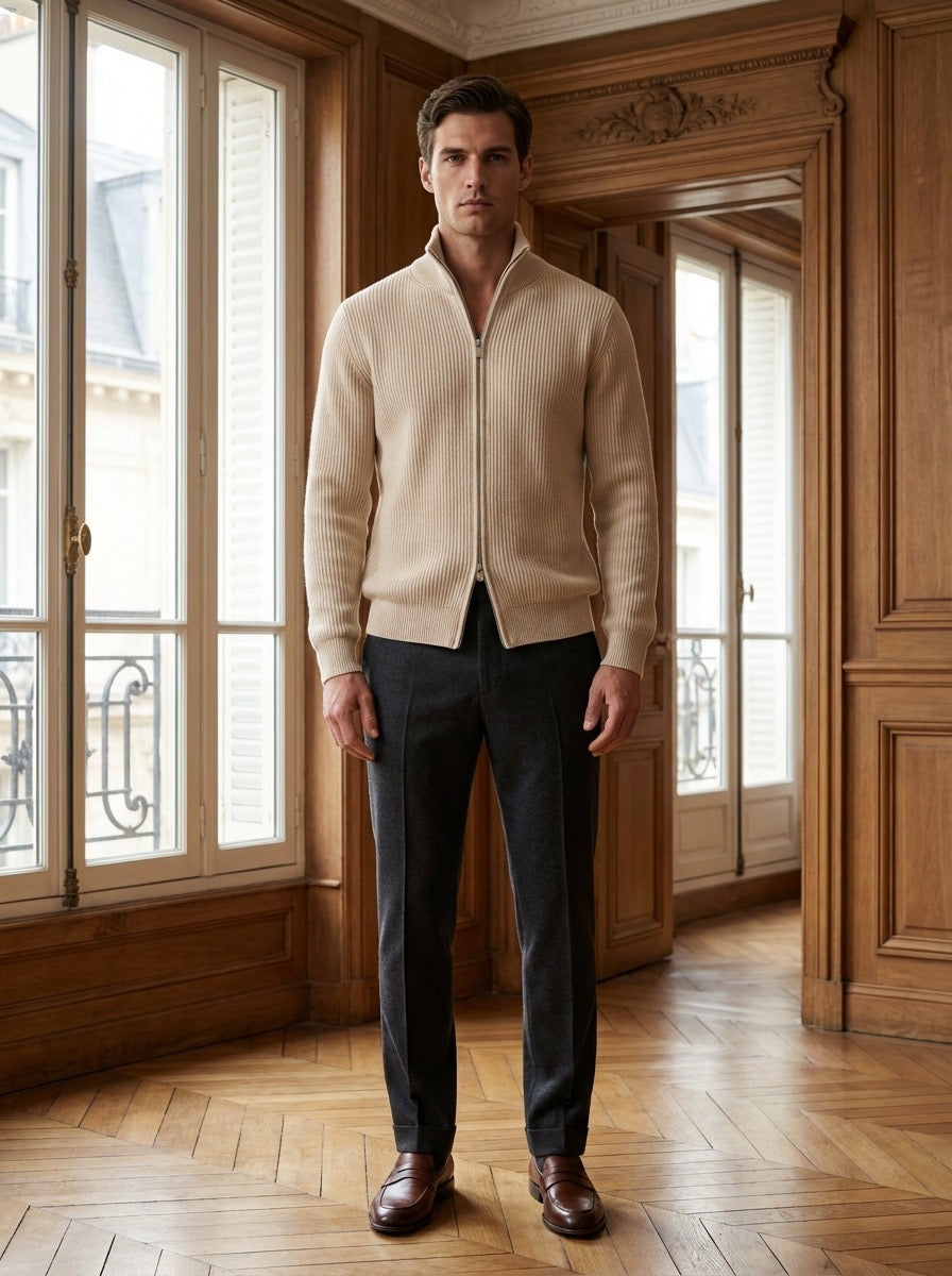 CARDIGAN CON ZIP OVER  - BEIGE