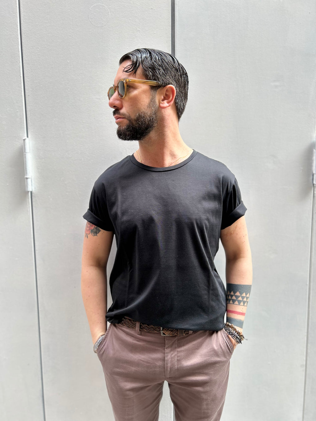 T-SHIRT IN FILO DI SCOZIA - BIANCO, NERO, SABBIA, DARK NAVY, GHIACCIO