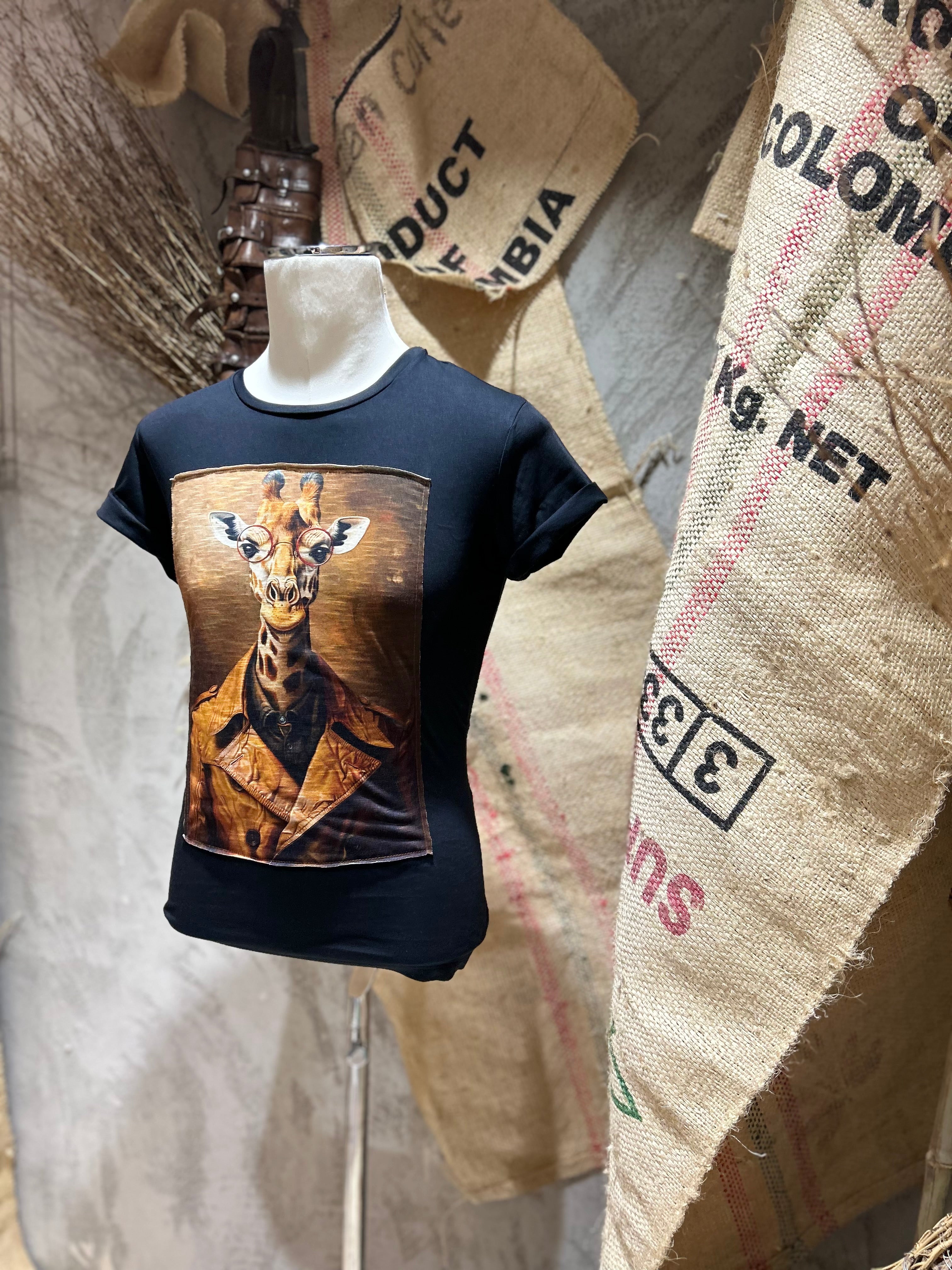 T-SHIRT STAMPA GIRAFFA - BIANCO, NERO