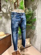SKINNY DENIM ABRASIONS - BLUE DENIM