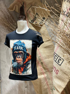 T-SHIRT STAMPA SCIMMIA - BIANCO, NERO