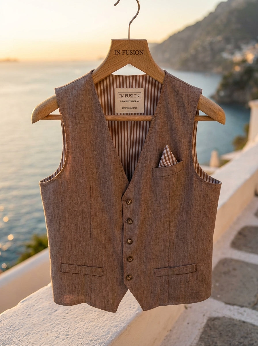 Gilet Denim Fiammato Interni Rigati