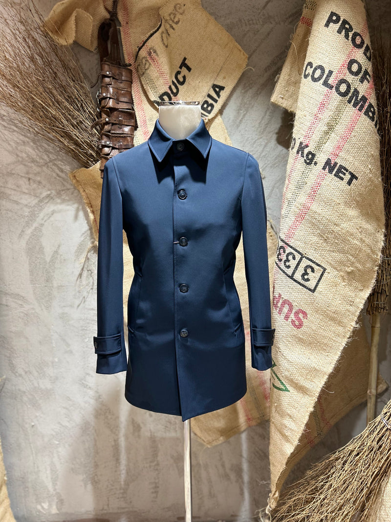 TRENCH MONOPETTO - MARRONE, BLU NAVY