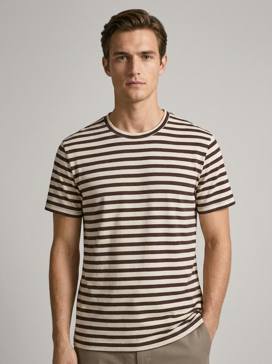 Venezia — T-Shirt in Jersey di Cotone Rigato Bicolore Slim | Made in Italy
