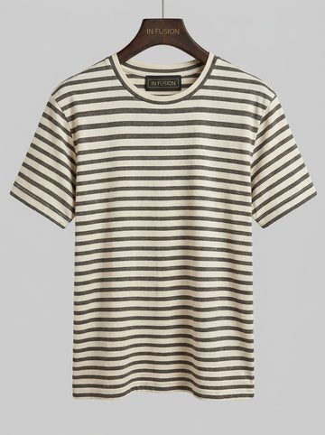 Venezia — T-Shirt in Jersey di Cotone Rigato Bicolore Slim | Made in Italy