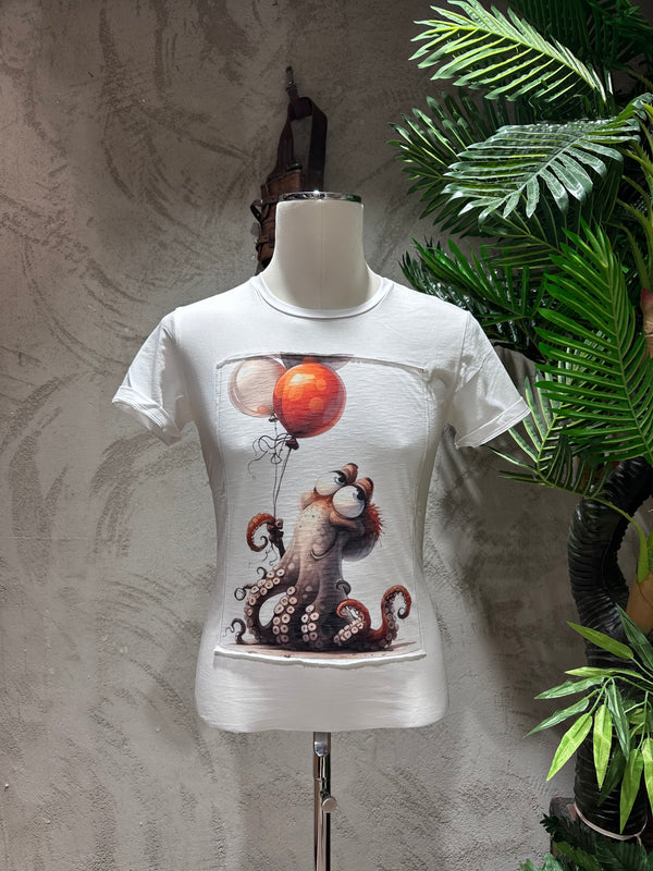T-SHIRT STAMPA POLIPO - BIANCO