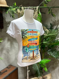 T-SHIRT STAMPA BEACH - BIANCO