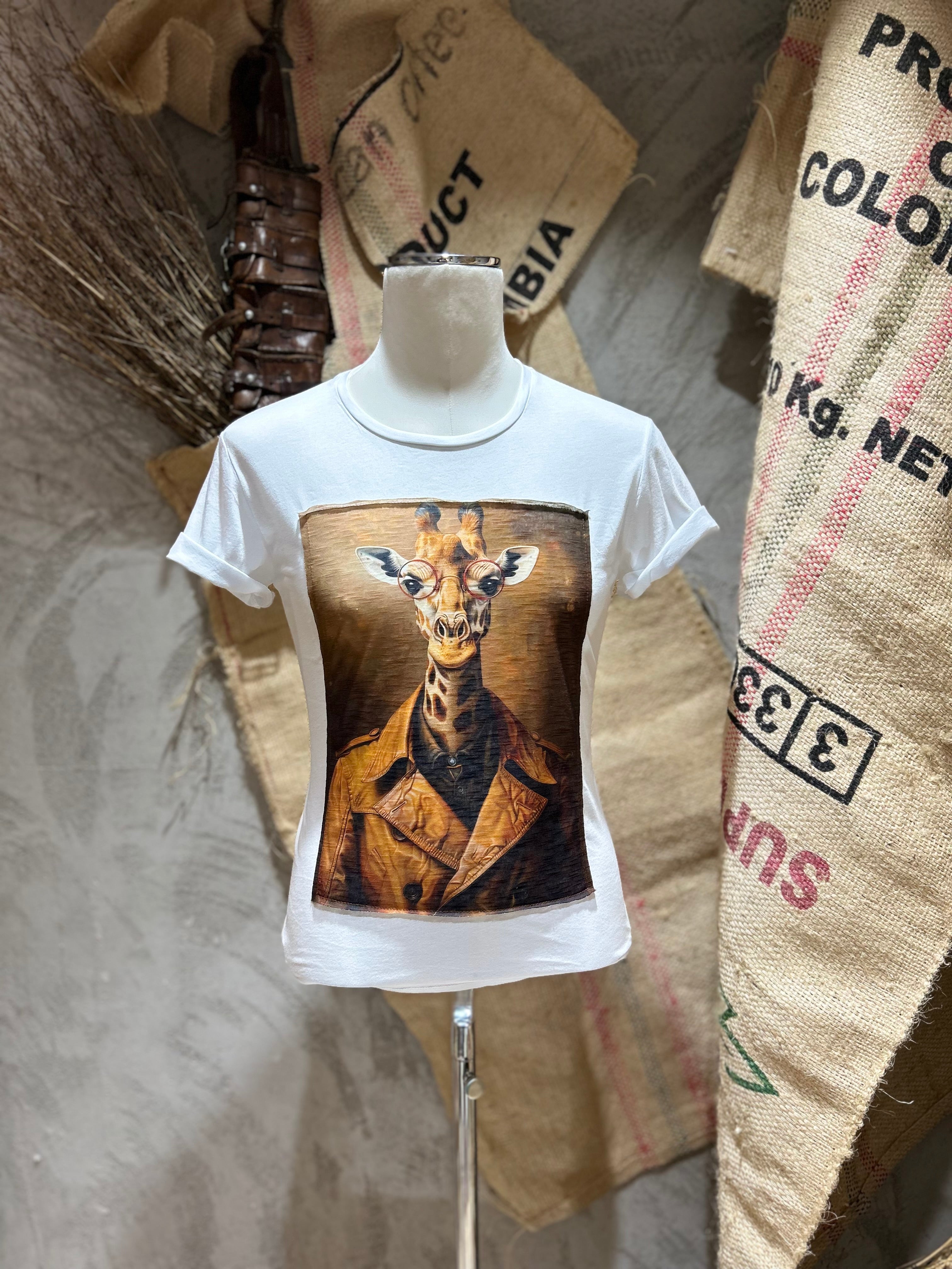 T-SHIRT STAMPA GIRAFFA - BIANCO, NERO