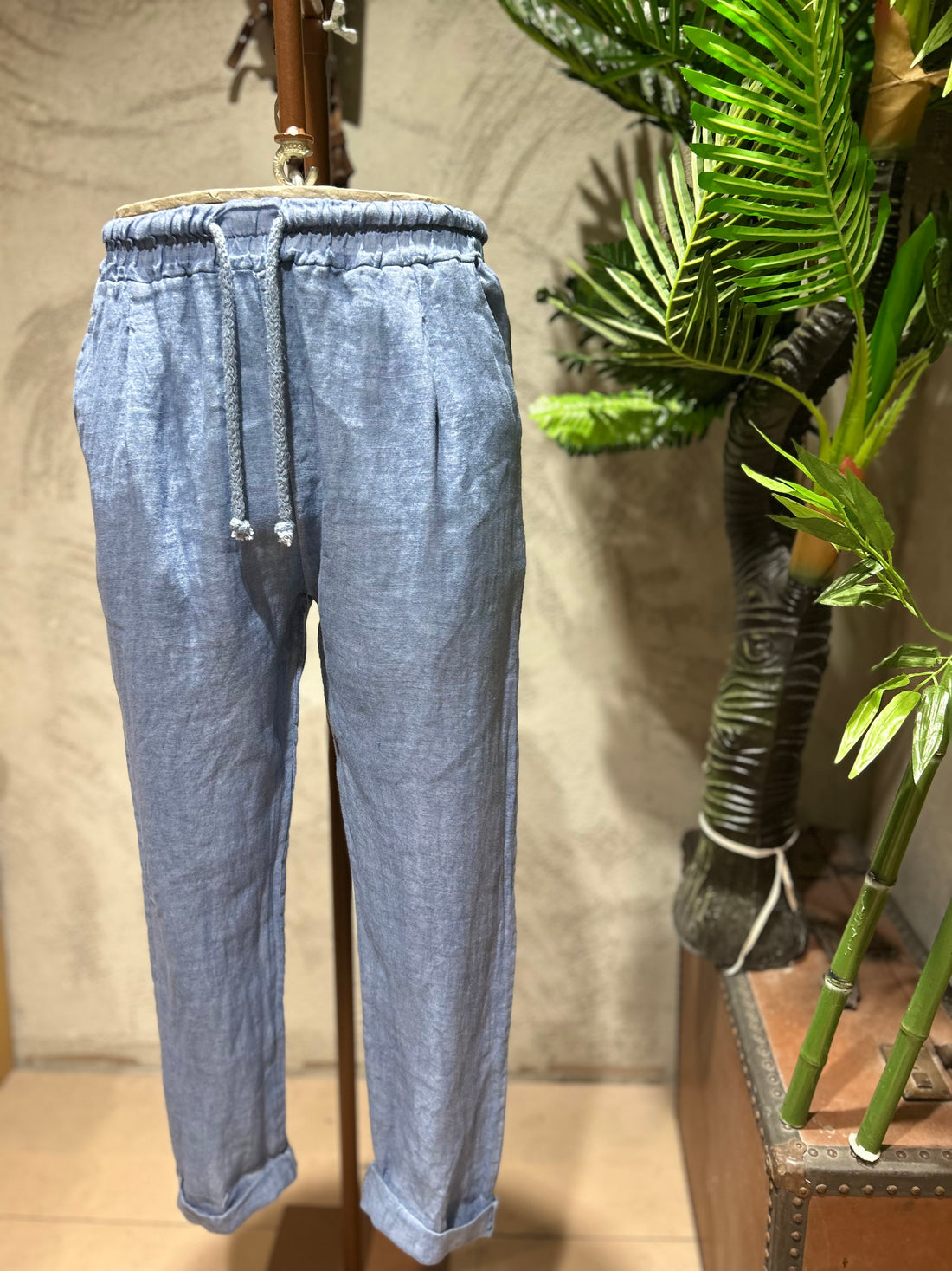 100% LINEN TROUSERS - LIGHT BLUE