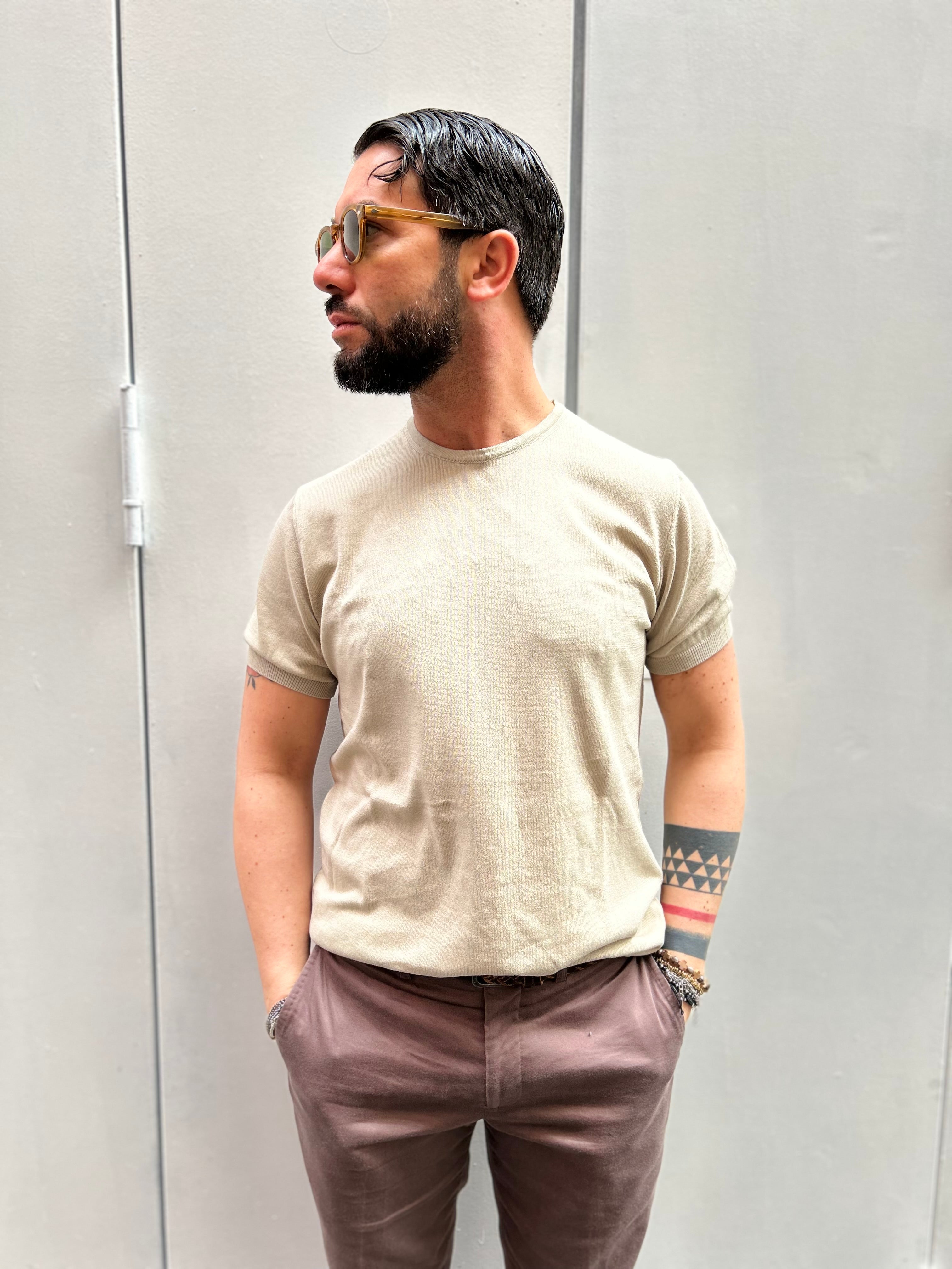 MAGLIA GIROCOLLO - CACAO, SABBIA, BLU, TEGOLA