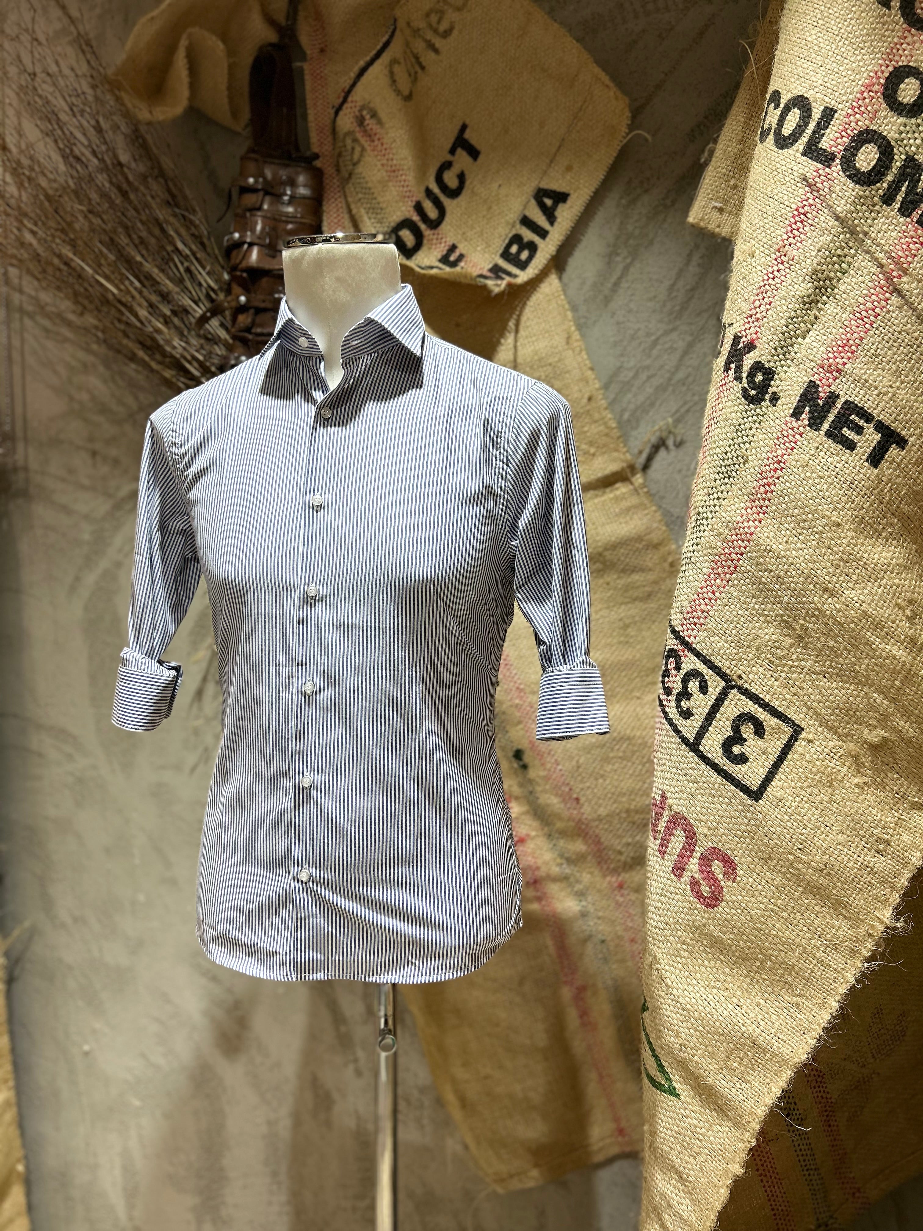 CAMICIA MILLERIGHE - BIANCO/BLU