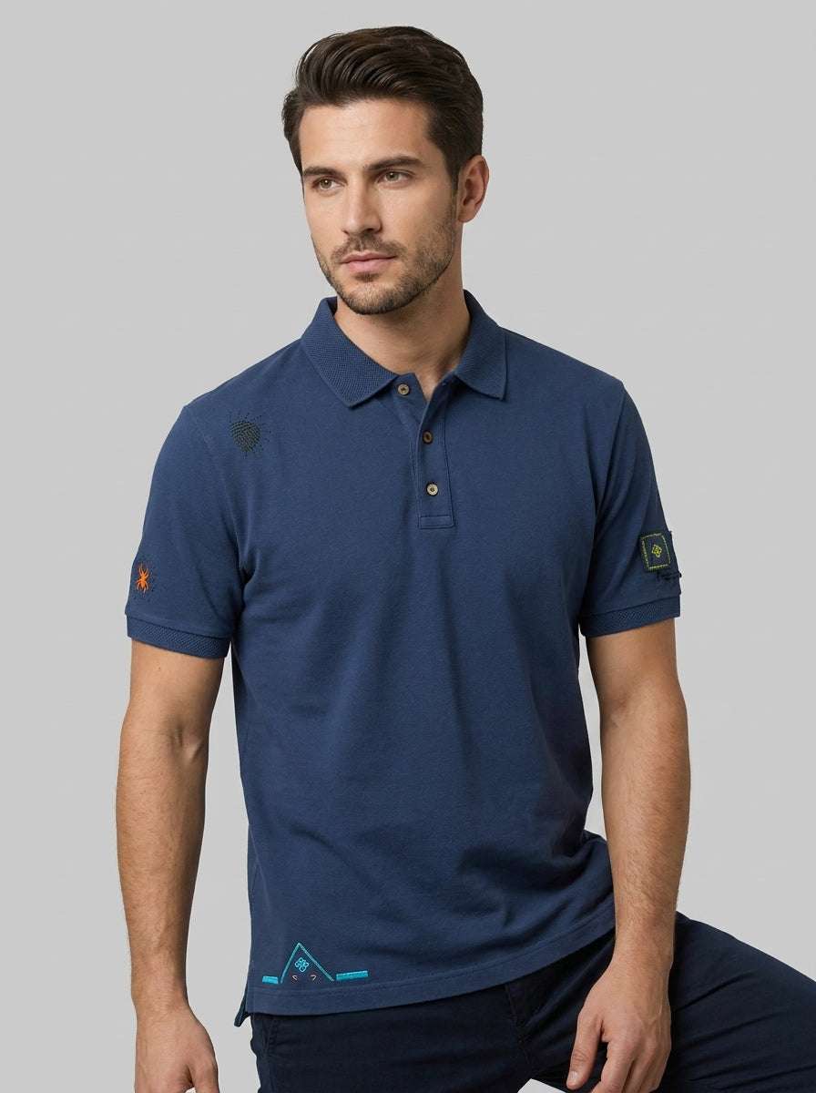 Vetiver — Polo in Cotone Piqué con Ricami a Mano Slim | Made in Italy