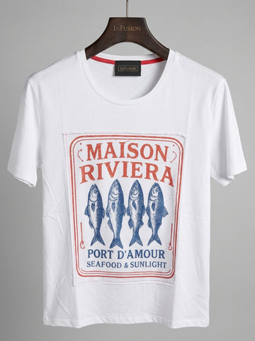 Maison Riviera — T-Shirt 100% Cotone Stampa Alta Definizione Made in Italy