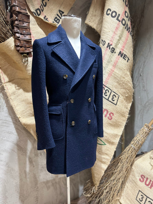 CAPPOTTO DOPPIOPETTO BOUCLE' - BLU NAVY