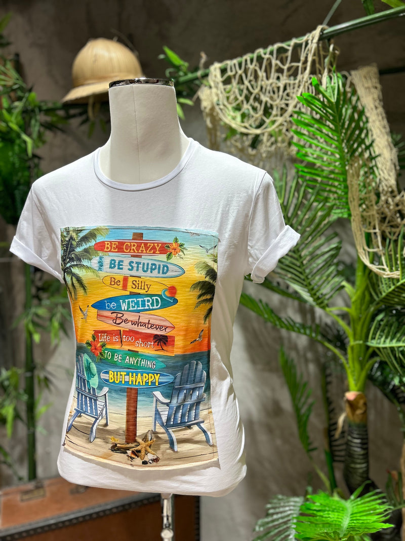 T-SHIRT STAMPA BEACH - BIANCO