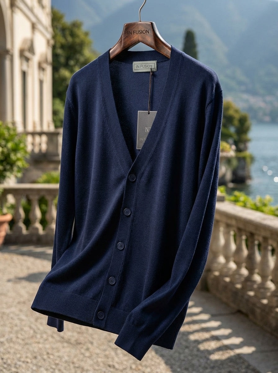 CARDIGAN IN MAGLIA SOTTILE - BEIGE,DARK NAVY,NERO