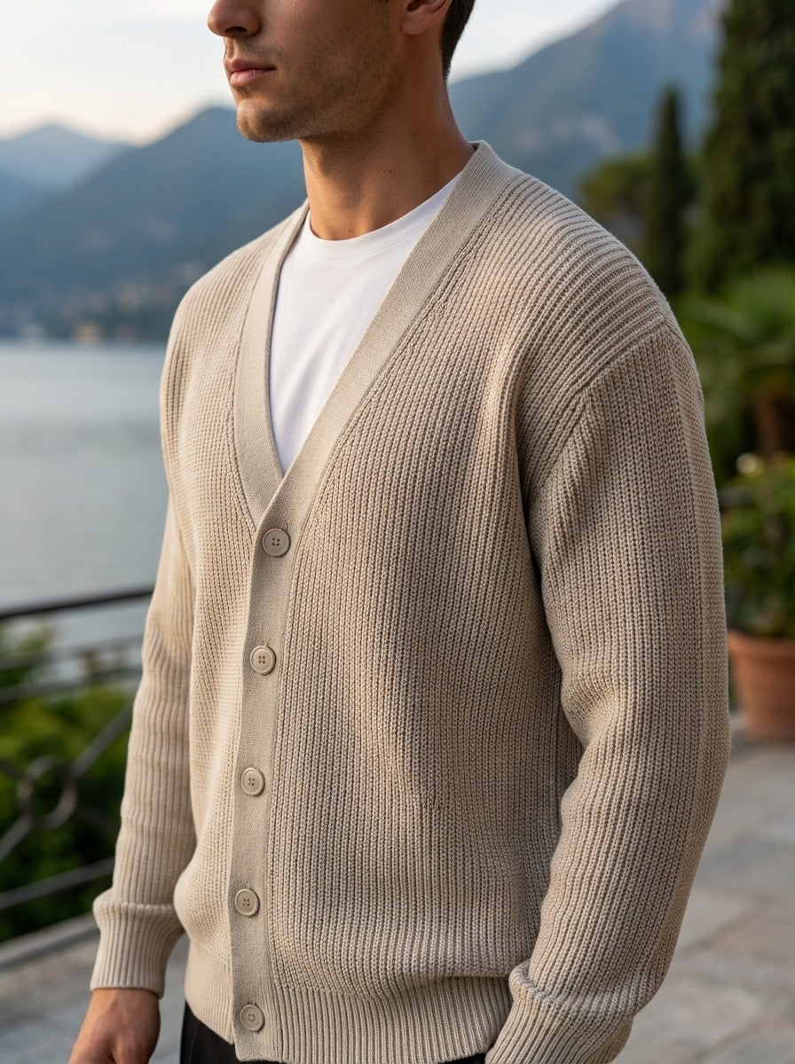 CARDIGAN SCOLLO A V  CREMA,BEIGE