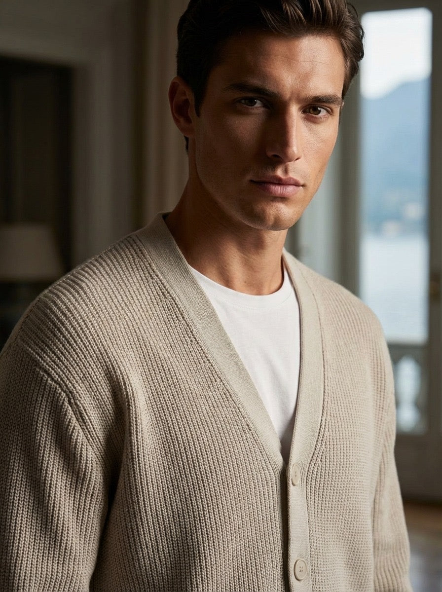 CARDIGAN SCOLLO A V  CREMA,BEIGE