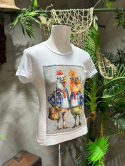 T-SHIRT STAMPA CHICKEN - BIANCO