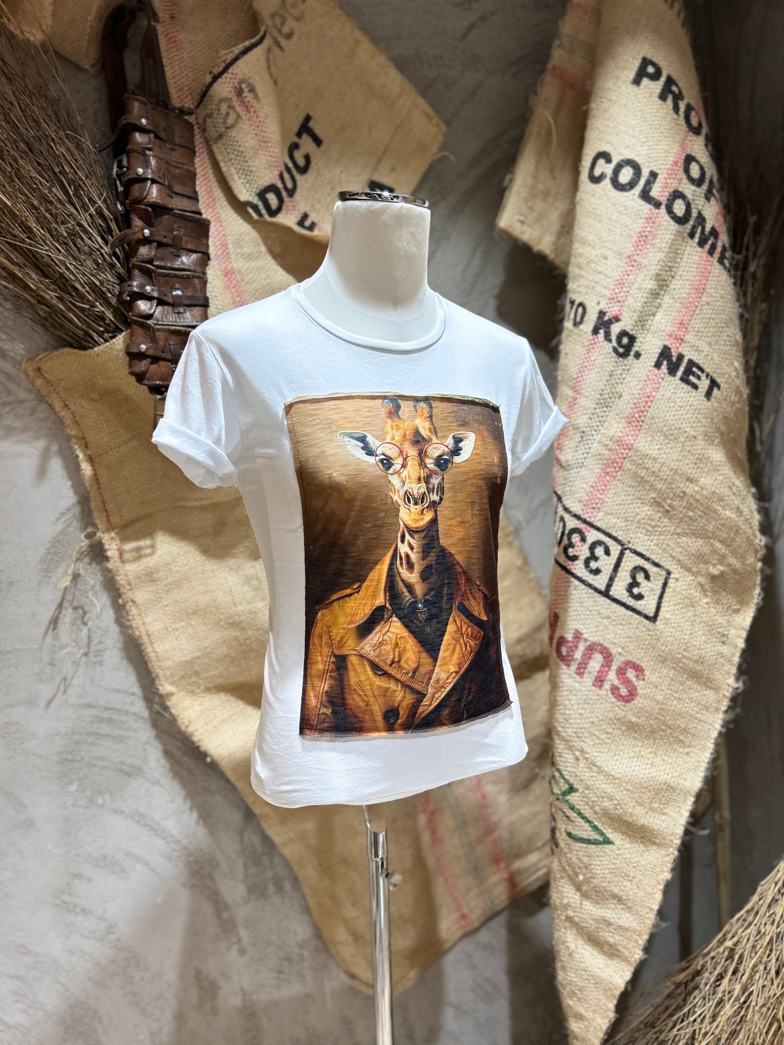 T-SHIRT STAMPA GIRAFFA - BIANCO, NERO