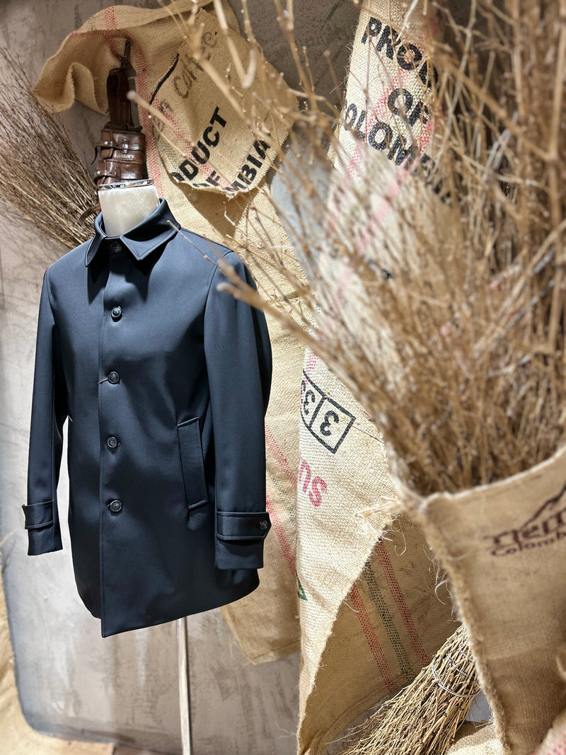 TRENCH MONOPETTO - MARRONE, BLU NAVY