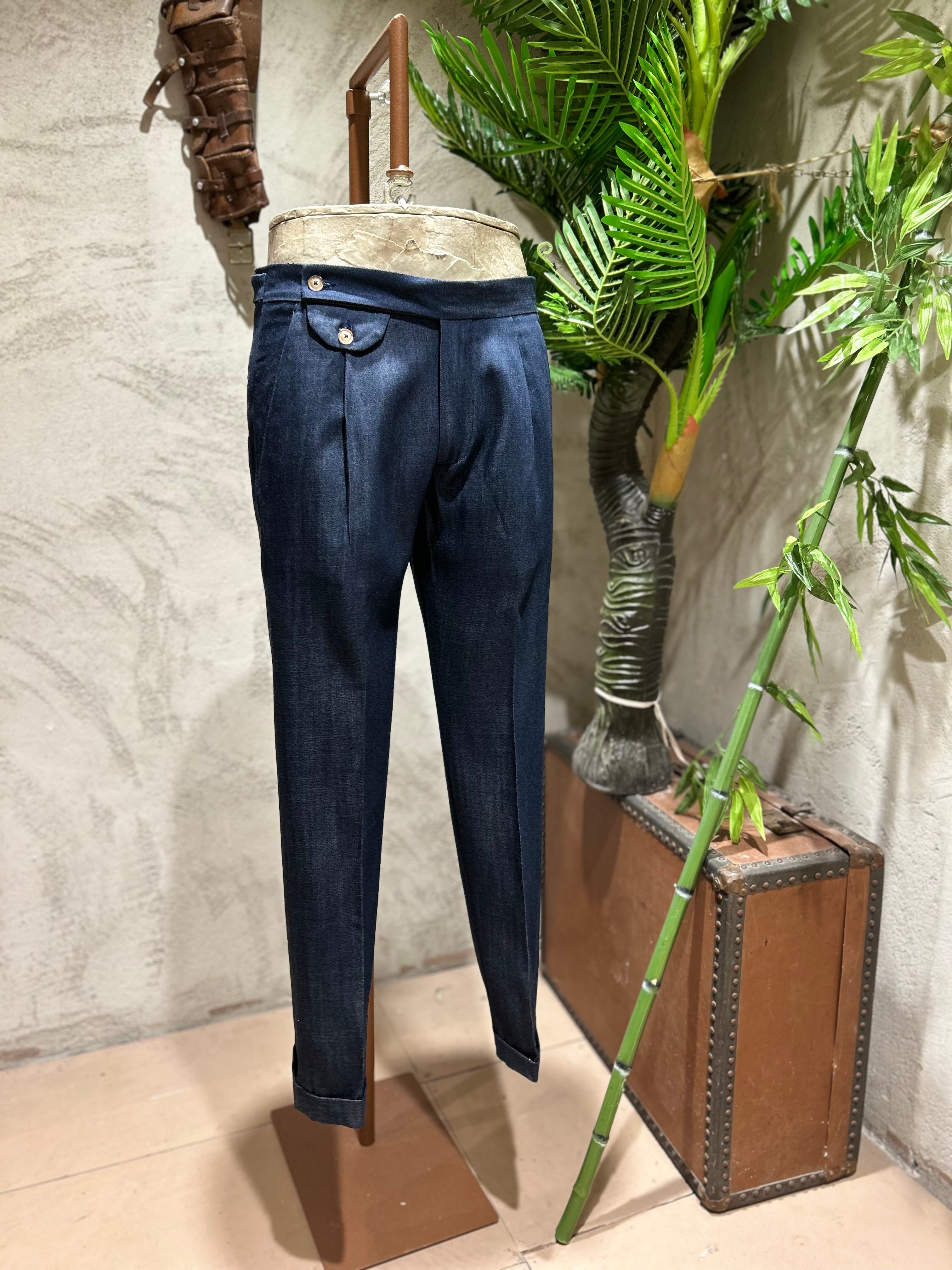PANTALONI CON PINCES - DENIM