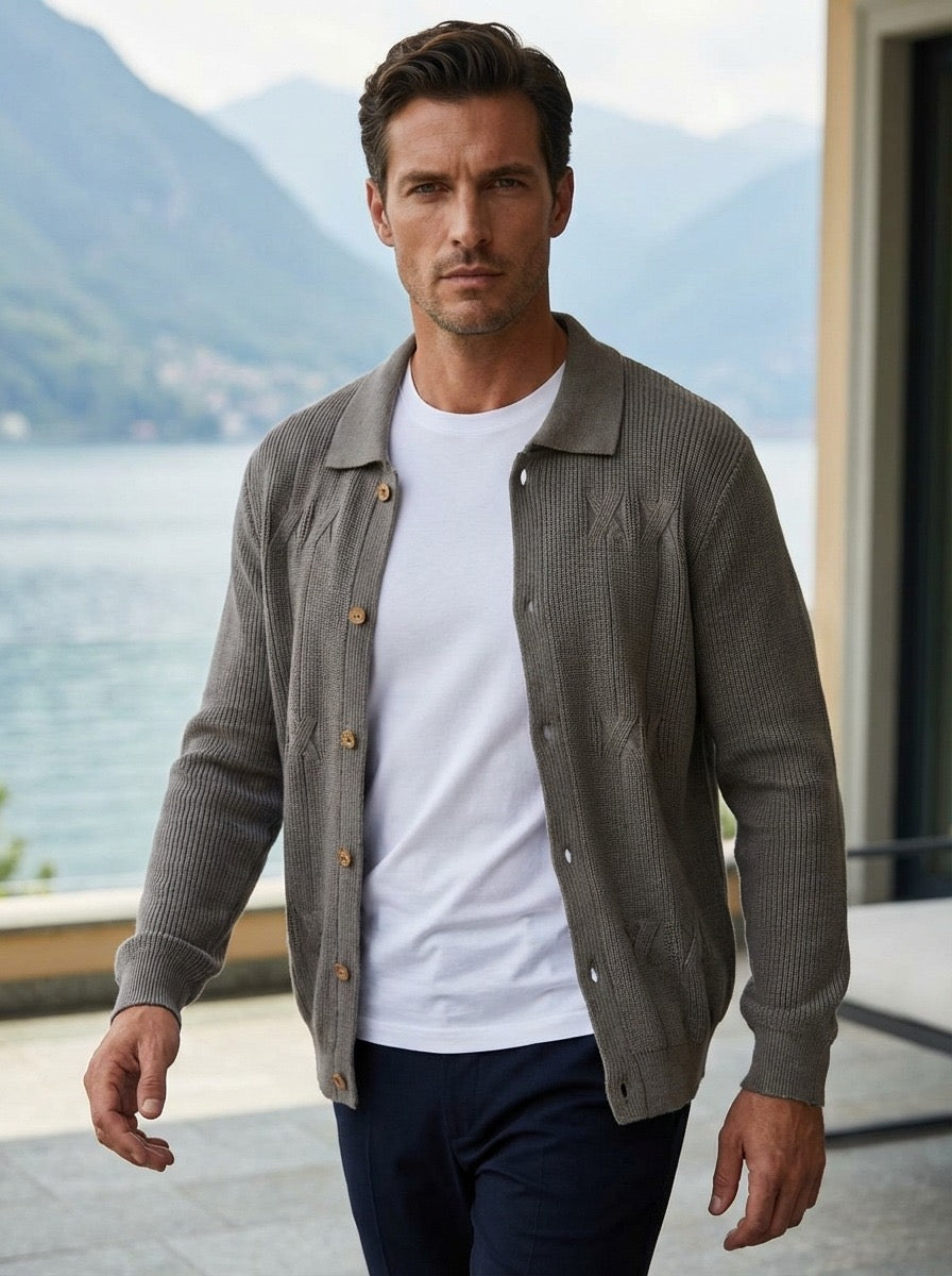 CARDIGAN POLO - FANGO,CREMA