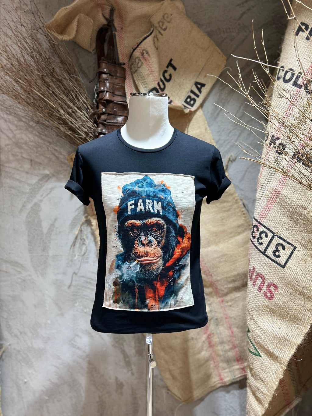 T-SHIRT STAMPA SCIMMIA - BIANCO, NERO