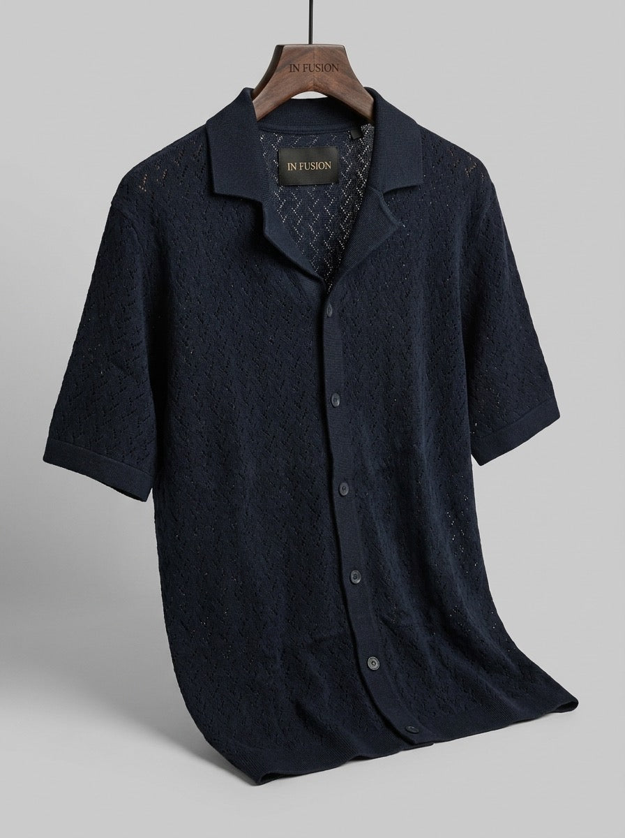 Toledo — Polo Camicia in Filo di Cotone Crochet | Vestibilità Regular