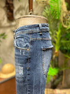SKINNY DENIM ABRASIONS - BLUE DENIM