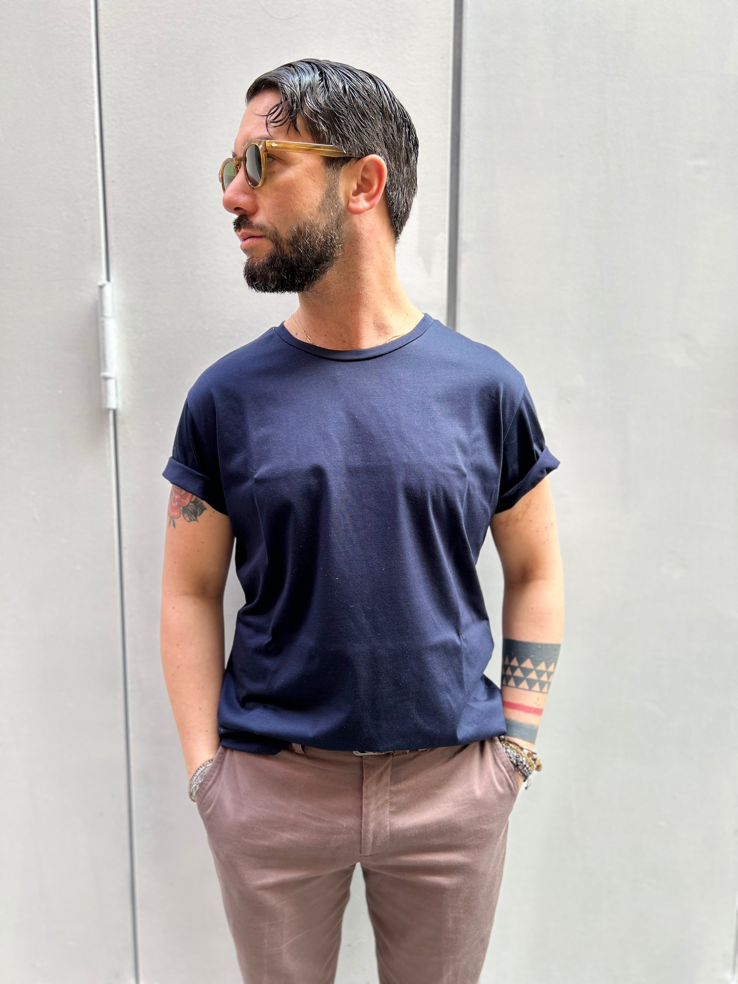 T-SHIRT IN FILO DI SCOZIA - BIANCO, NERO, SABBIA, DARK NAVY, GHIACCIO