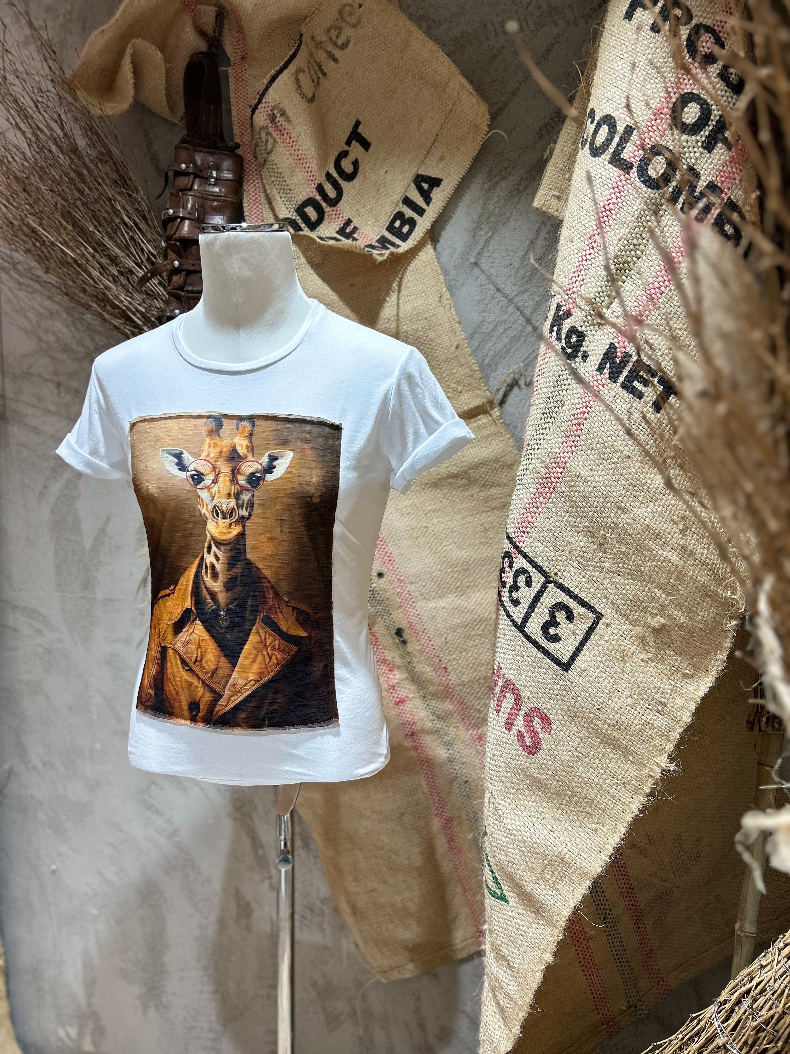 T-SHIRT STAMPA GIRAFFA - BIANCO, NERO